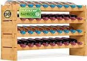 SereneLife 36 Bottle Stackable Wine Rack, 33.5” x 10” x 21” 4-Tier Large Floor Freestanding Modular Wine Bottle Storage Display Shelf Natural Bamboo Wood Construction for Kitchen and Cellar