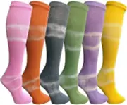 6 PK of Yacht&Smith Tie Dye Womens Knee High Socks, Anti Microbial, Premium Soft