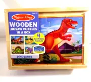 Melissa & Doug 4 Wooden JIGSAW PUZZLES In a Box DINOUSAURS New
