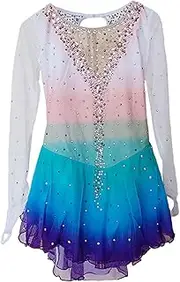 [Zagitova] Figure Skating Dress for Women Long Sleeved Gradient Competition Performance Costume with Crystal