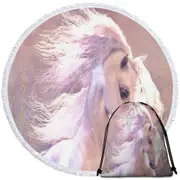 Lovely White Horse Round Beach Towel