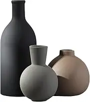 Modern Decorative Ceramic Vase Set, 3 Pieces, Matte Black Grey Brown, Contemporary Home Decor (3, Multicolor)