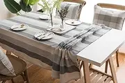 EHOMERY Table Clothes Decor Childrens Oilcloth Tablecloths Simple Stripe 8 Seater Dining Table Cloth Dining Table PVC Cloth Polyester Grey Table Decoration 135X220Cm