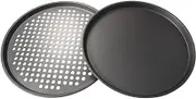 1 Set Pizza Baking Tray Set Baking Dish Metal Pizza Pan Stainless Steel Black