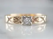 Two Tone Gold Vintage Diamond Solitaire Engagement Ring