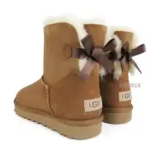 UGG Mini Bailey Bow II Chestnut Suede Fur Boots Womens Size 9 -NIB-