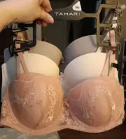 "Tahari" Bra Set Of 3, Size 36C, Pink With Lace, Ivory, Beige, Removable Straps