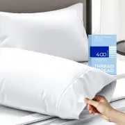 100% Cotton Pillowcases Standard/Queen Size Sets of 2-400 Thread Count White ...