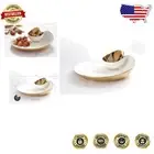 Elegant Titanium-Plated Chip and Dip Server - Gold/White Porcelain, 12 x 10 Inch