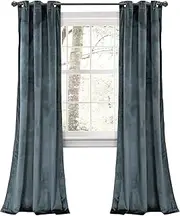 [Lush Decor] Prima Velvet Curtains Color Block Light Filtering Window Panel Set for Living, Dining, Bedroom (Pair), 38" W x 84" L, Blue
