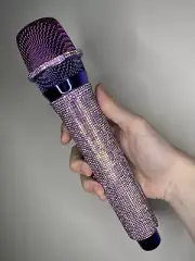 Purple AB Rhinestone Wireless Karaoke Microphone+Receiver System - Rechargeable