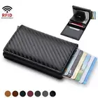 Rfid Credit Card Holder Men Wallets Black Carbon Fiber Leather Minimalist Wallet