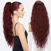 Long Braid Curly Ponytail Extensions, 66 cm, Synthetic with Drawsting Ponytail Extension, Hairpiece for Women (118 Red)