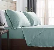 Ramesses Elite French Linen Sheet Set, King Single, Soft Aqua