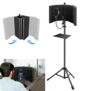 Microphone Isolation Shield 5-Panel with Pop Filter Floor Stand Studio Recording