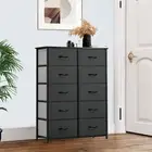 TAUS Storage Dresser 10 Drawers Fabric Bedside Organizer Tower Chest Gray