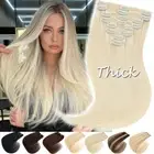 Extra Thick Double Weft Remy Clip In 100% Human Hair Extensions Full Head Blonde