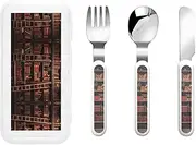 Library Bookshelf 3 Piece Set For Camping Stainless Steel Flatware, Spoon, Fork, Knife, Ideal For Outdoor