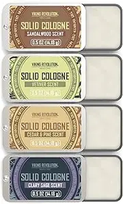 [Viking Revolution] Cologne - Solid Cologne for Men with Cedar Wood, Clary Sage, Vetiver, Sandalwood - Gifts for Men - 4 Pack - 4 x 14 g