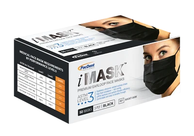 3 Ply iMask 50 Pcs Non-woven Earloop BLACK Face Mask ASTM Level 3 BFE&PFE ≥98%