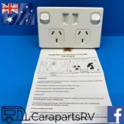 Double Pole Double Power Point with Twin USB Outlets in White. CARAVAN OR BOAT O