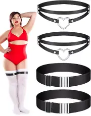 2 Pairs Plus Size Thigh Adjustable High Elastic Garter Belt Leather Women's O