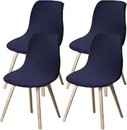 UKQRRTC 4Pcs Dining Room Chair Covers, Minimalist Shell Chair Cover, Elastic Round Back Chair Slipcovers, Armless Chair Cover, Shell Chair Slipcover for Kitchen Living Room (Blue)