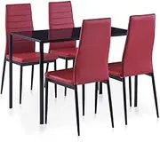 Modern Dining/Breakfast Furniture Sets, Rectangular Dining Table with Tempered Glass Top and 4 Chairs for Dining Room or Kitchen, Set of 5, 105 x 60 x 74 cm, Black
