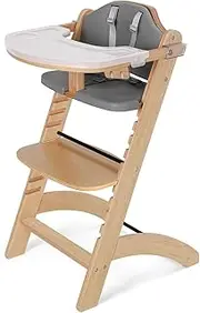 Cowiewie Convertible Natural Wooden High Chair for Babies & Toddlers 10 Adjustable Levels Adjustable, 2 Waterproof Cozy Cushions Grey