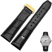 KKFAUS Genuine Leather watchband for Maurice Lacroix Watches Strap Black Brown 20mm 22mm with Folding Buckle Bracelet (Color : Black Gold Clasp, Size : 20mm)