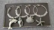Vintage Silver-Plated Beach Themed Wine Glass Charms Set of 4 Never Used!!!