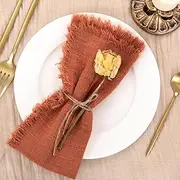 Socomi Set of 8 Linen Napkins Terracotta Easter Spring Cloth Napkins Washable Cotton Dinner Napkins Fringe 17"x17" for Wedding Party Bridal Baby Shower Birthday Table Decorations