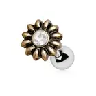 16 Ga 1/4" Vintage Gold Plated Flower Cartilage Helix Cuff Steel Barbell A172