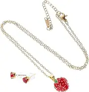 [NIYANGLE] 1set Strawberry Necklace Earrings for Women Cute Stainless Steel Clavicle Chain Pendant for Birthdays and Special Occasions Fashionable Jewelry Set