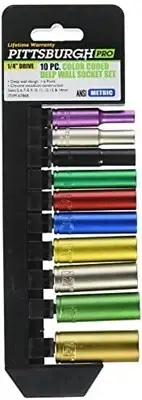 BRAND NEW Professional 10 Pc 1/4" Drive Metric Color Coded Deep Socket Set