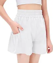 [Hvididan] Girls high Waisted Running Shorts Athletic Gym Shorts Quick-Drying Shorts with Pockets