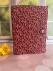 Coach Notebook with Signature Monogram Print Gold Rouge Pink Leather Canvas NWT