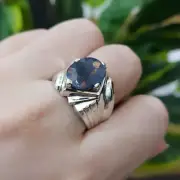 Handmade Ring Blue Sapphire Natural Neelam Stone Oval Cut Sapphire Ring For Men