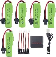 Double-Sided Remote Control Car 3.7V 500mAh Lithium Battery with 5 in 1 Charger for DE35 DE38 DE40 DE50 TB202 TB201 TM201 TM202 TC141 Toy Car Stunt Off-Road Dumping Toy Car Rechargeable Battery