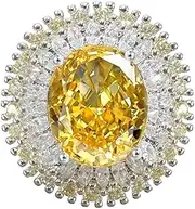 [IMINI] Big Yellow Diamond Statement Ring for Women Girls Sparkling CZ Rhintstone Open Finger Band Promise Rings Engagement Ring Adjustable Birthday Jewelry Gifts, Metal, Cubic Zirconia