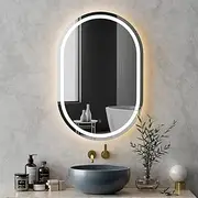 Embellir Oval LED Bathroom Mirror, 50x75cm Wall Mirror with Anti-Fog Technology, Vanity Mirrors with 3 Colors Temperature,Shower Mirror with Lights,Wall Mounted Makeup Mirror, Tempered Glass