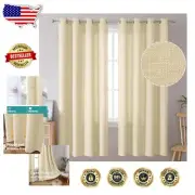 Modern Light Filtering Beige Faux Linen Curtains 72" Length, 2 Panels for Home