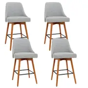 Set of 4 Wooden Fabric Bar Stools Square Footrest - Light Grey