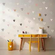 Shine Inside Boho Heart Wall Stickers, 72pcs, PVC, Pink, Hearts, Waterproof, Wall Decals for Girls Room, Bedroom, Nursery, Playroom