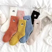 Sock Thick Socks for Winter Women's Coral Fleece Socks Fleece Socks Embroidery Middle Tube Warm Towel Floor Socks Women Qingxiao (Color : A, Size : One Size)