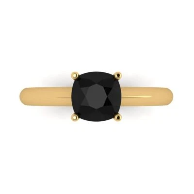 1.5Ct Cushion Cut Natural Onyx Solid 14K/18K Gold Solitaire Engagement Ring