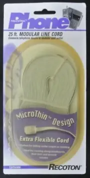 Recoton T20THINW MicroThin Modular Line Cord White 25 Feet Extra Flexible NEW