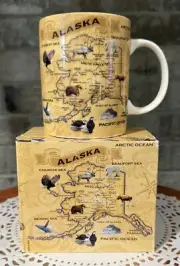 NIB Artic Circle Enterprises Alaska Coffee Cup / Mug Map with Wildlife ACE