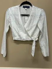 Blue Rain Francescas Crop Top Tie Front Eyelet Cottagecore Ivory Size XS NWT