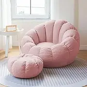 UYSOFRCV Storage Bean Bag Chairs Cover (NO Filler) Ultra Soft Teddy Fabric Arm Chair Comfy Leisure Sofa Chair for Bedroom, Living Room, Apartment 34 x 26inch,Pink
